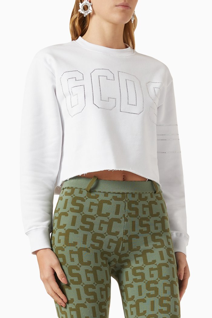 

Bling Logo Crop Sweatshirt in Jersey, White