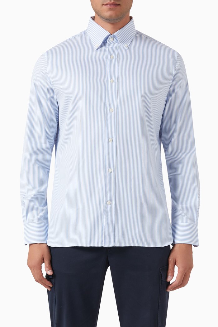 

Striped Oxford Shirt in Organic Cotton, Blue