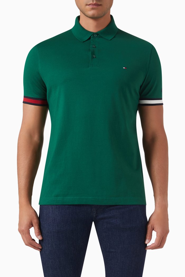

Contrast-trim Cuffs Polo in Cotton, Green