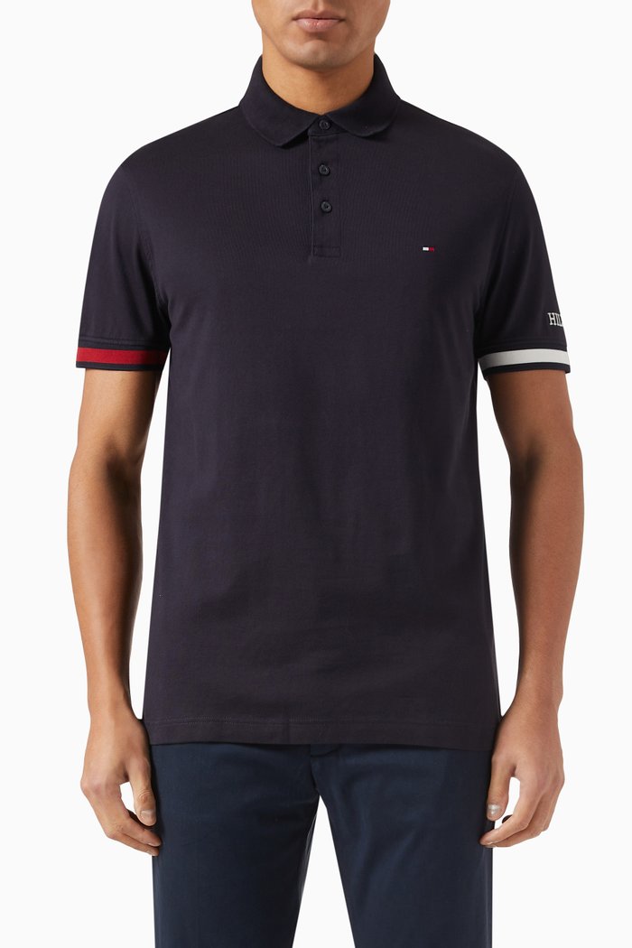 

Colour-block Polo in Cotton, Blue