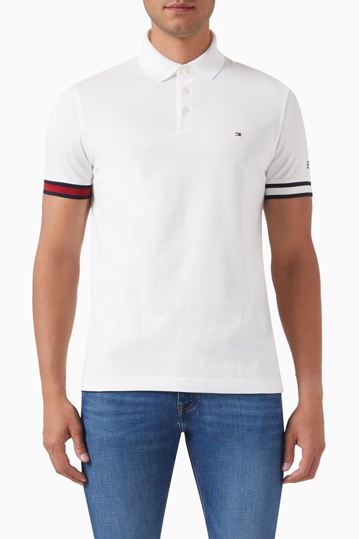 Contrast-trim Cuffs Polo in Cotton, White