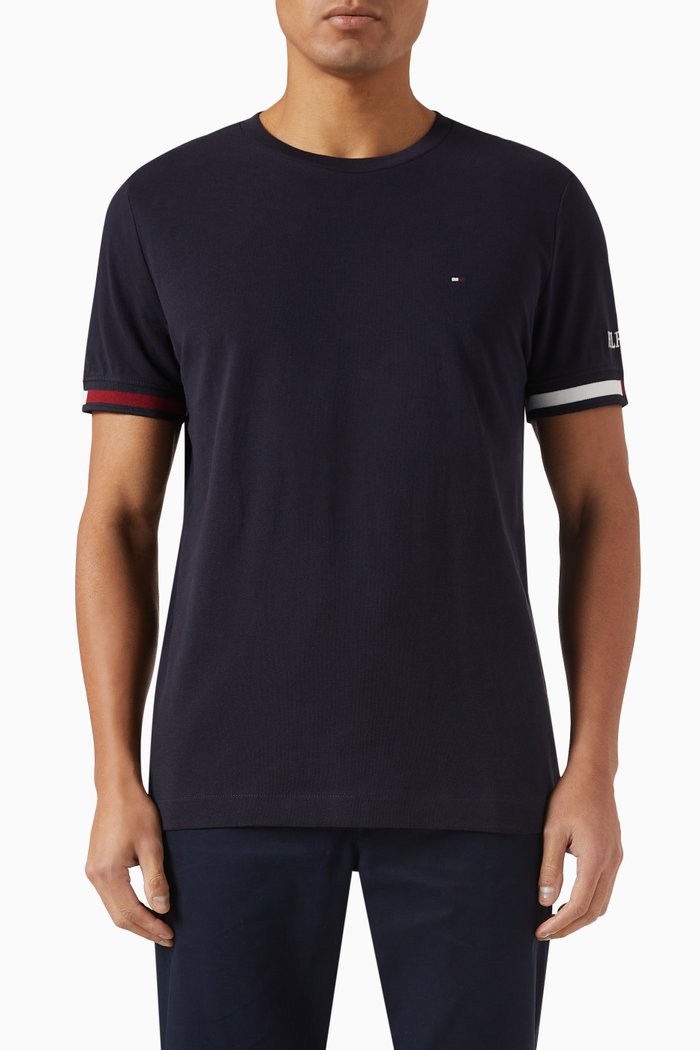 

Flag Cuff T-shirt in Cotton Pique, Blue