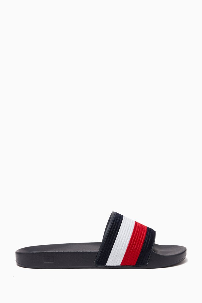 

Signature Ribbed Texture Slippers in PU, Blue