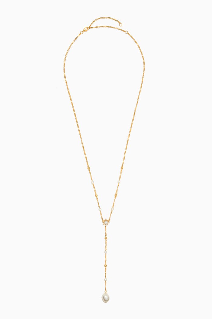 

Pearl Lariat Necklace in 14kt Gold Vermeil, Yellow