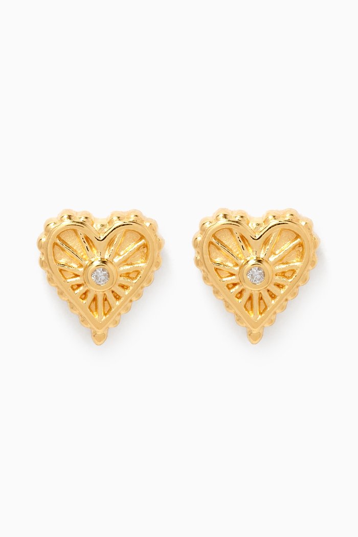 

Heart Starburst Diamond Stud Earrings in 14kt Gold Vermeil, Yellow