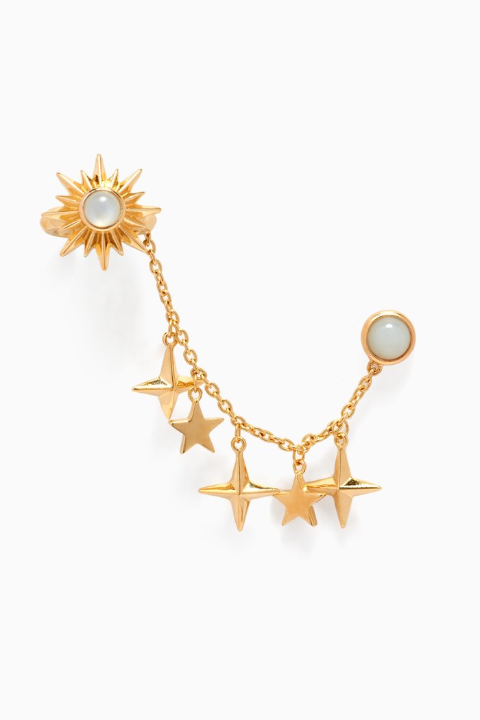 Sun, Moon & Stars Single Ear Climber in 14kt Gold Vermeil, Yellow
