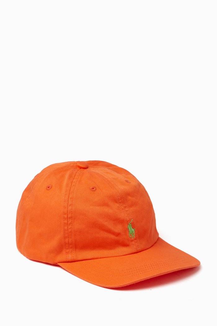 Logo Sports Cap in Cotton Chino, Orange