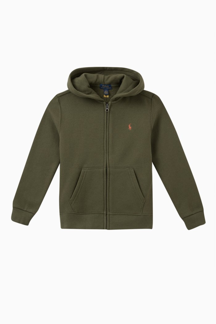 

Embroidered Pony Hoodie in Cotton Blend, Green