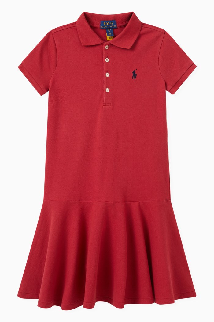 

Logo Embroidered Polo Dress in Cotton, Red