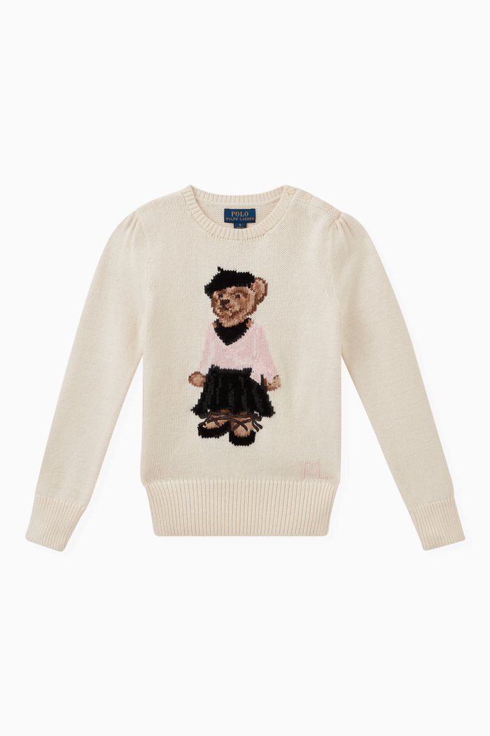

Polo Bear Sweater in Cotton Blend Knit, Neutral