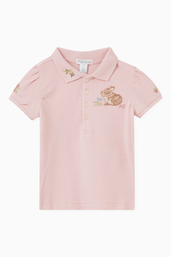 

Embroidered Bunny Polo in Cotton, Pink