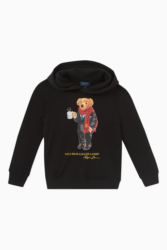 

Polo Bear Hoodie in Cotton Blend, Black