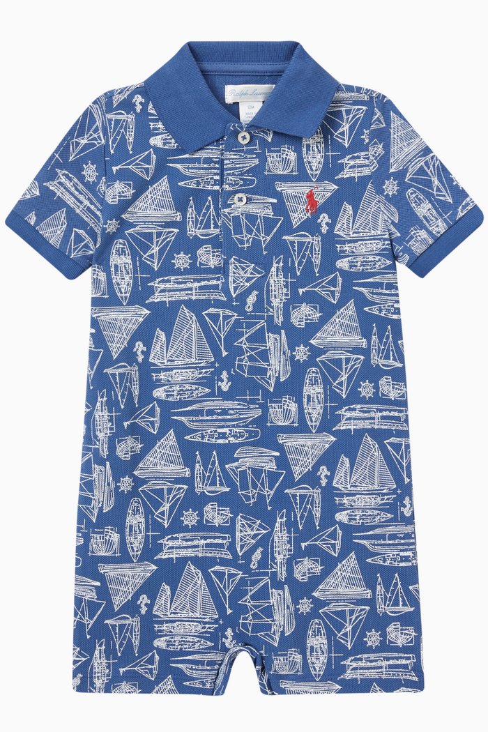 

Graphic Print Romper in Cotton, Blue