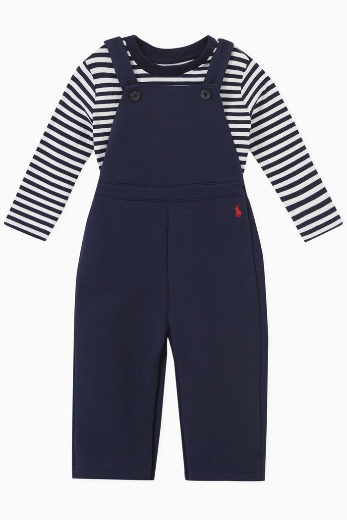 Striped T-shirt & Overalls Set, Blue