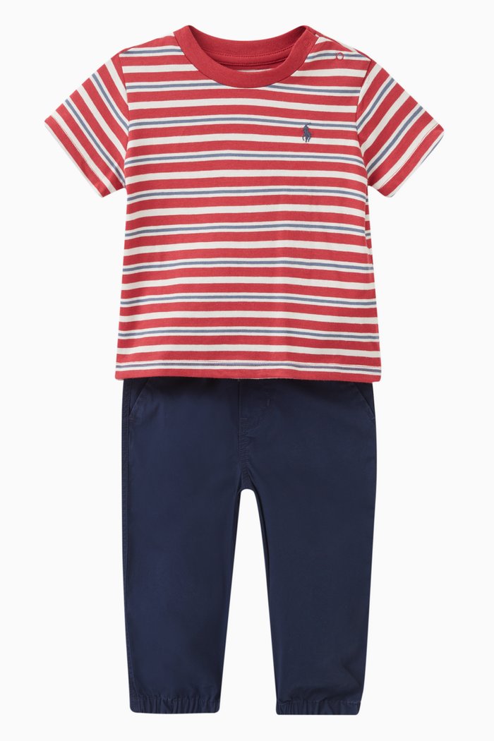 T-Shirt & Pants Set in Cotton, Red