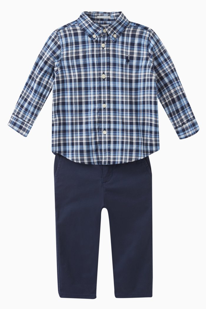 

Shirt & Chino Pants Set in Cotton, Blue