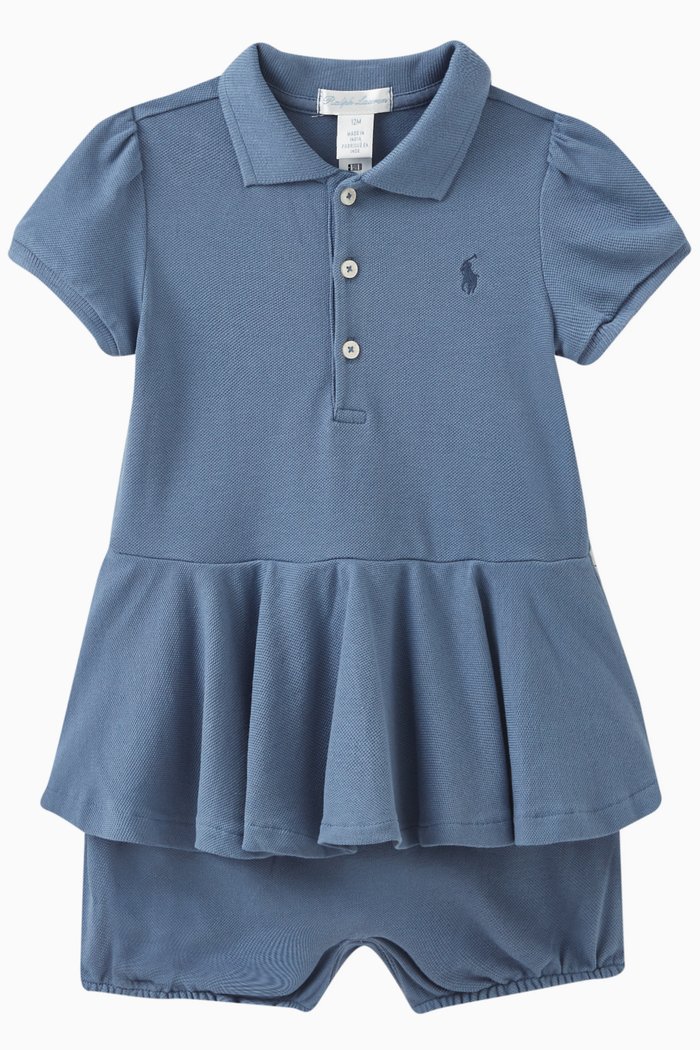 

Polo Peplum Romper in Cotton, Blue
