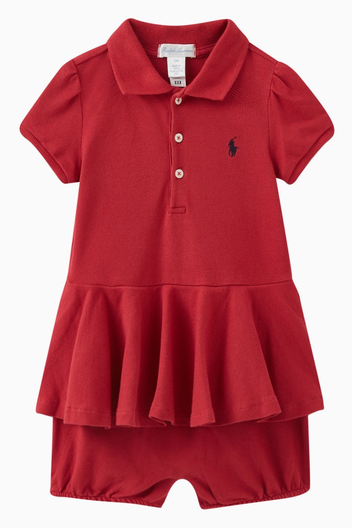 

Polo Peplum Romper in Cotton, Red