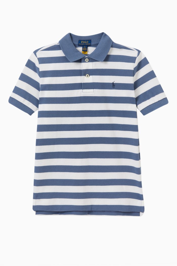 

Striped Polo T-shirt in Cotton, Blue
