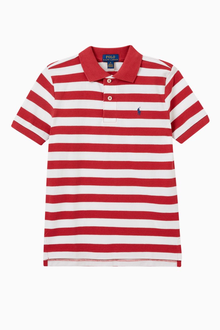 

Striped Polo T-shirt in Cotton, Red