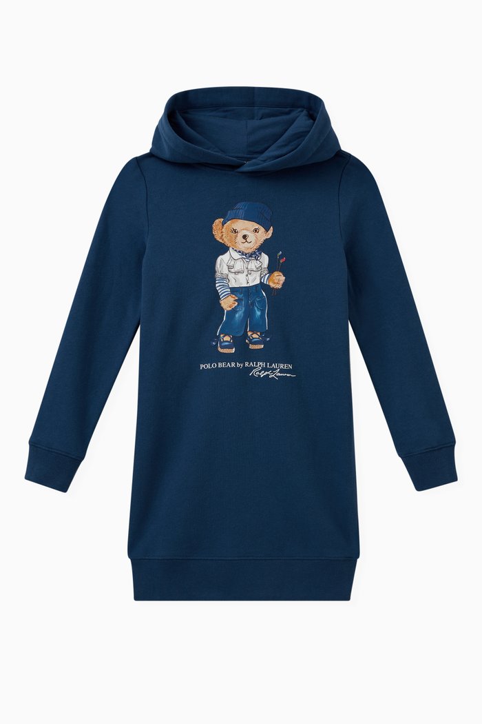 

Polo Bear Hooded Dress in Cotton Blend, Blue