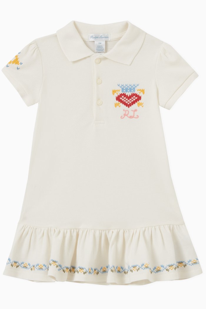 

Embroidered Mesh Polo Dress in Cotton, Neutral
