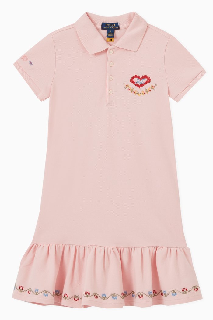 

Embroidered Polo Dress in Cotton, Pink