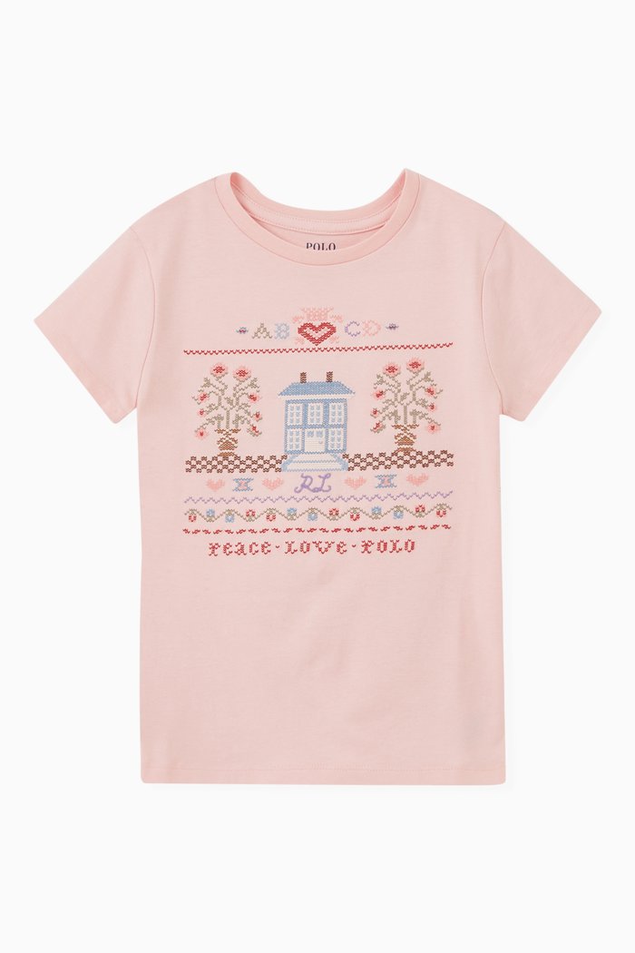

Graphic Print T-shirt in Cotton, Pink