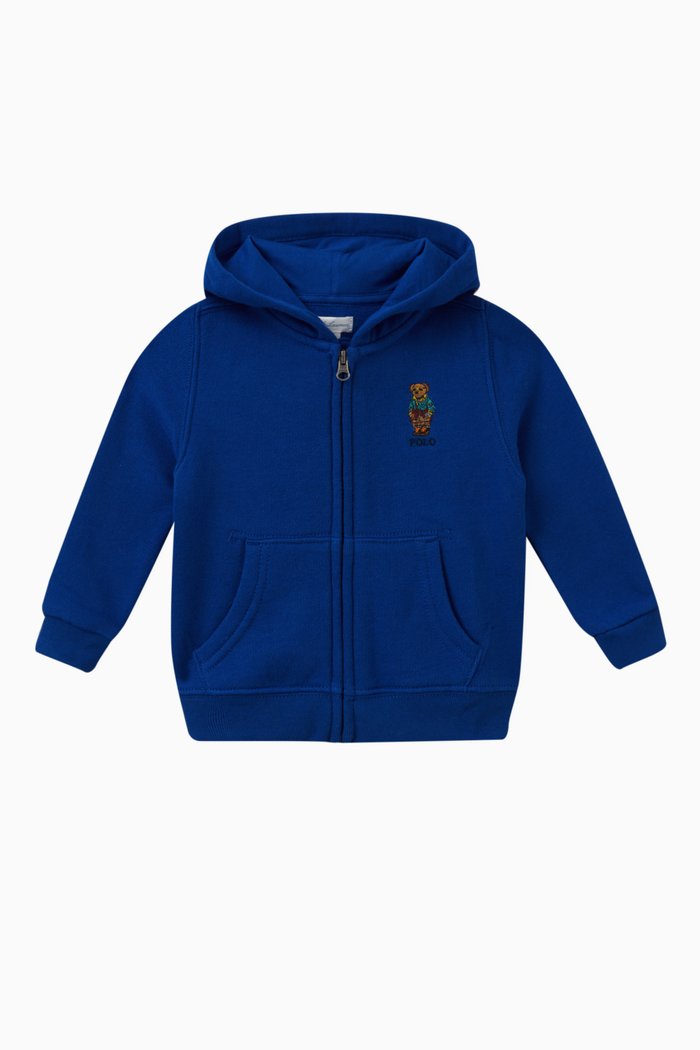 

Polo Bear Hoodie in Cotton Blend, Blue