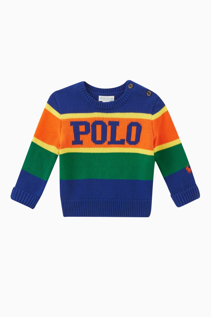 

Striped Logo Sweater in Cotton, Blue