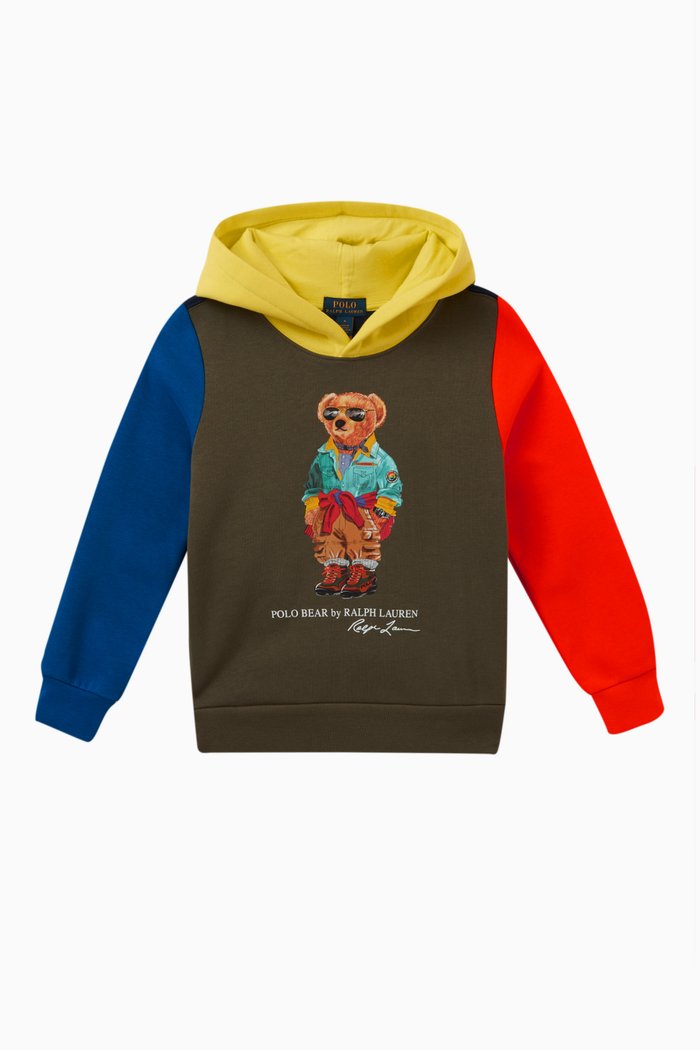 

Polo Bear Colour-block Hoodie in Cotton Blend, Green
