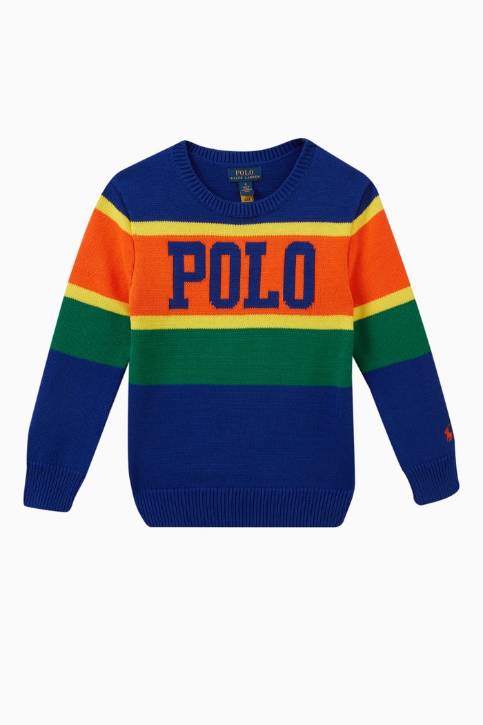 

Striped Logo Sweater in Cotton, Blue