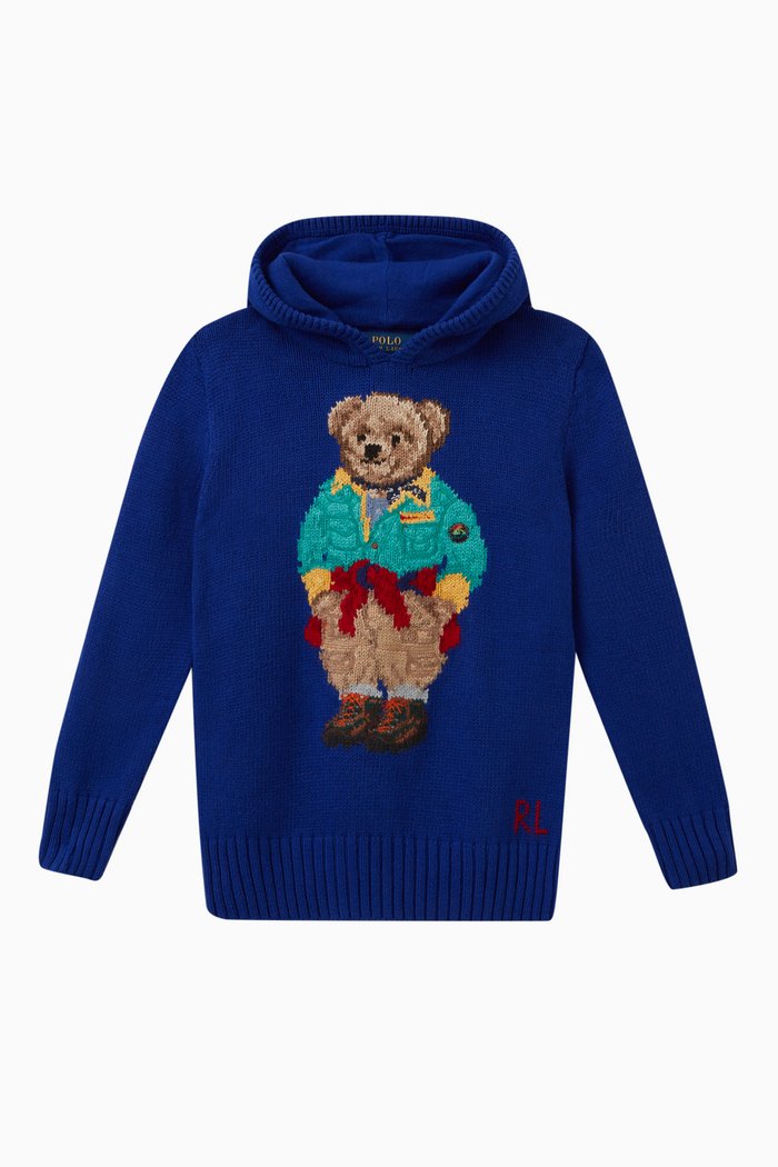 

Polo Bear Hoodie in Cotton, Blue