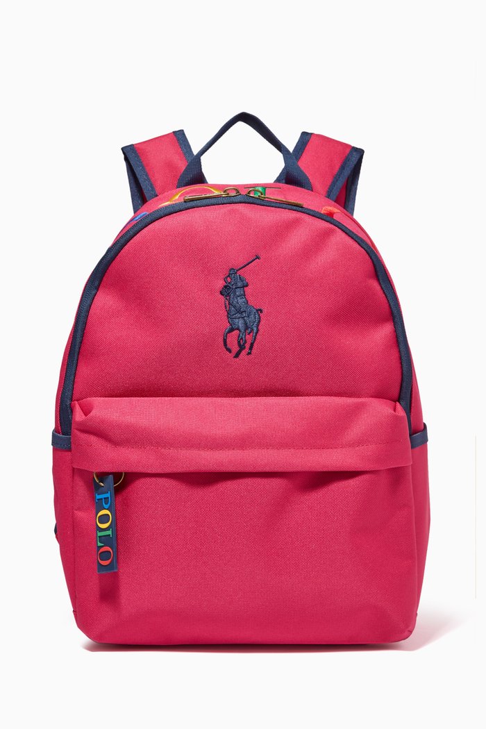 Logo Backpack in Polyester, Pink