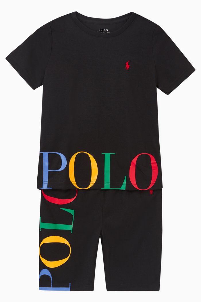 

Logo Print T-shirt & Shorts Set in Cotton, Black
