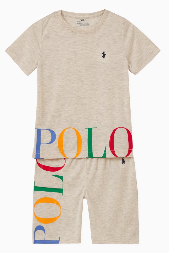 

Logo Print T-shirt & Shorts Set in Cotton, Grey