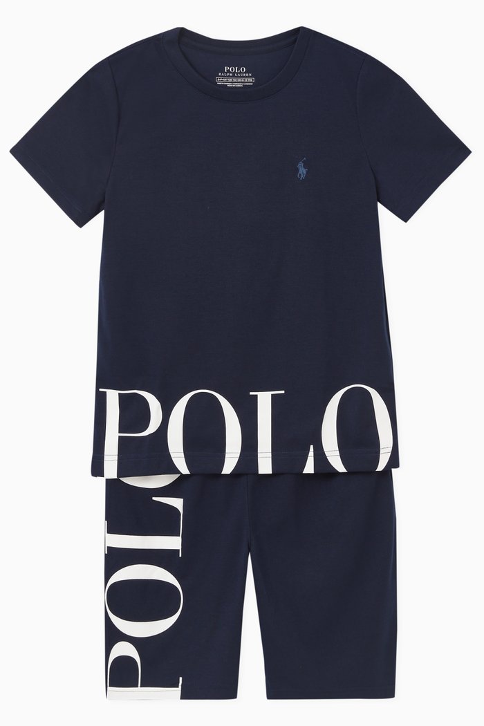 

Logo Print T-shirt & Shorts Set in Cotton, Blue