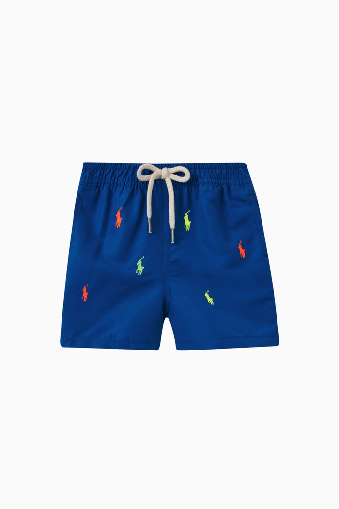

Traveler Logo Swim Shorts in Nylon, Blue