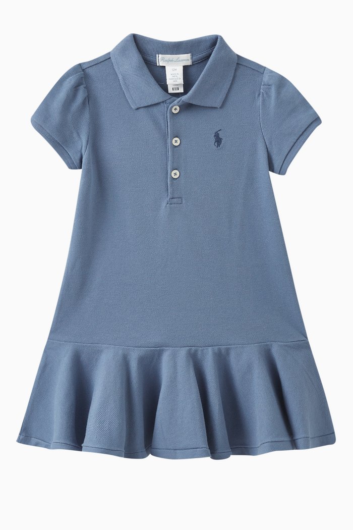 

Logo Embroidered Polo Dress in Cotton, Blue