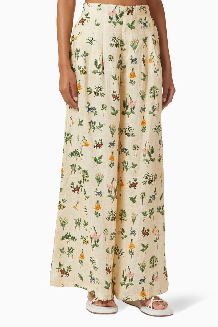 

Pinon Printed Wide-leg Pants in Linen, Neutral