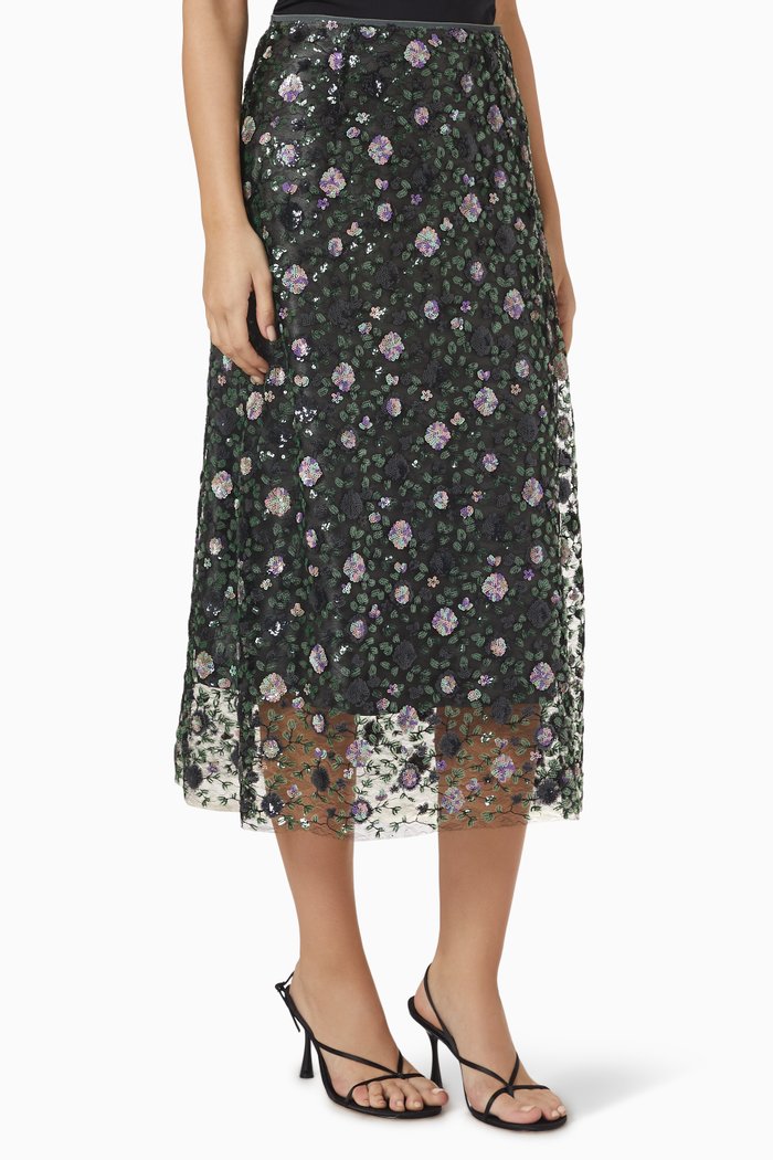 Berry Slip Skirt in Sequinned Satin, Grey