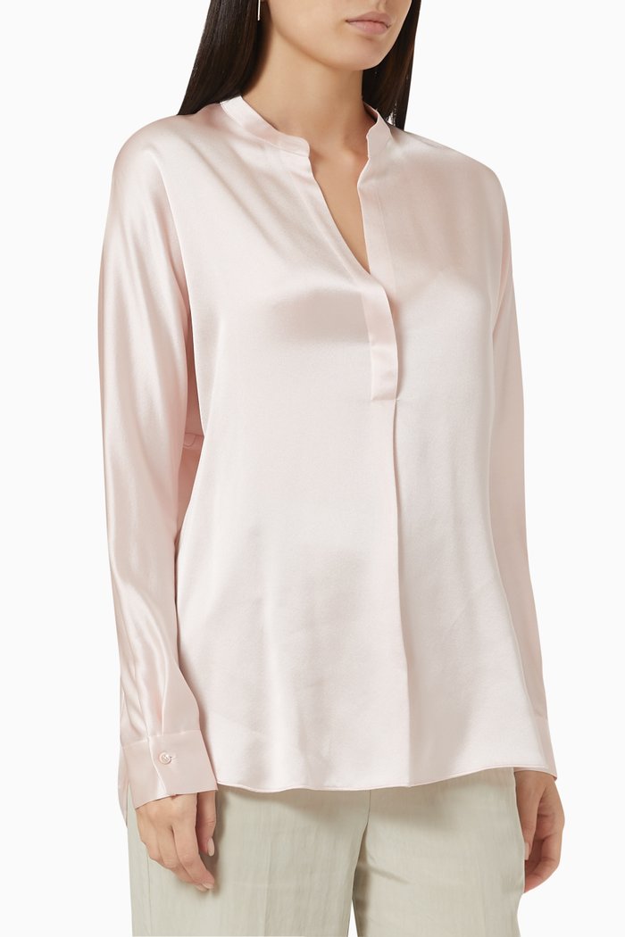 

Band Collar Blouse in Silk, Pink