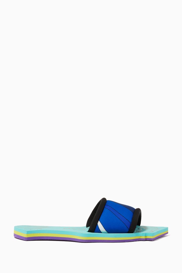 

Marmo Print Scuba Slides in Lycra, Blue