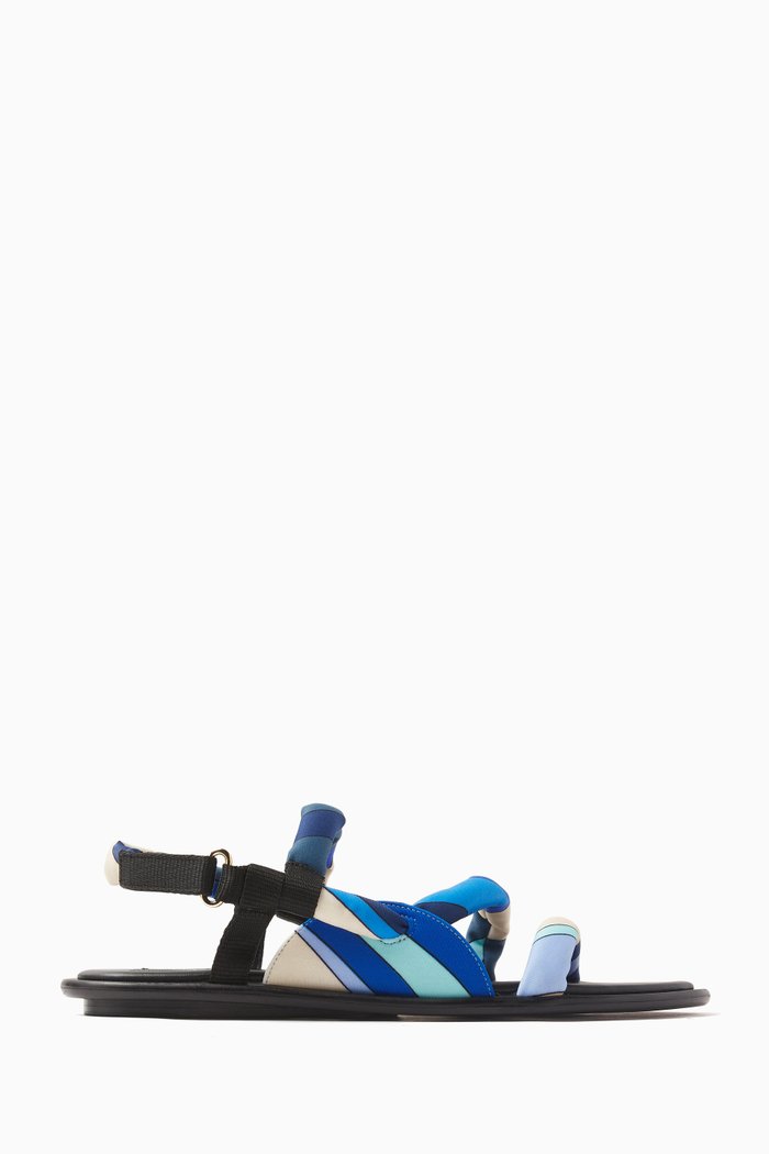 

Lee Padded Sandals in Marmo-orint Satin, Blue