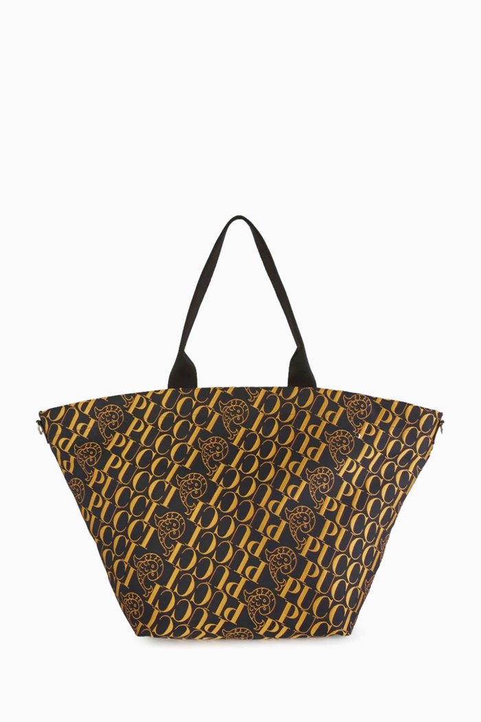 Large Tote Bag in Logo Jacquard, Brown