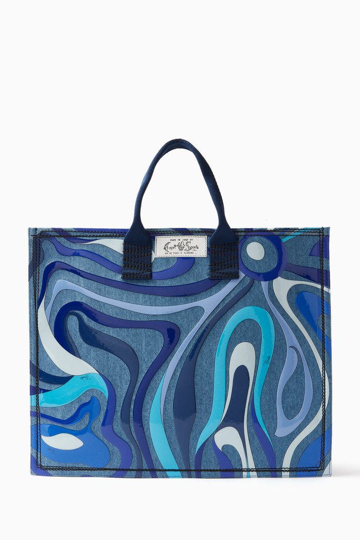 

Large Marmo Printed Tote Bag in Cotton, Blue