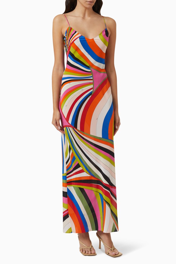 

Printed Maxi Dress in Silk Crepe de Chine, Multicolour