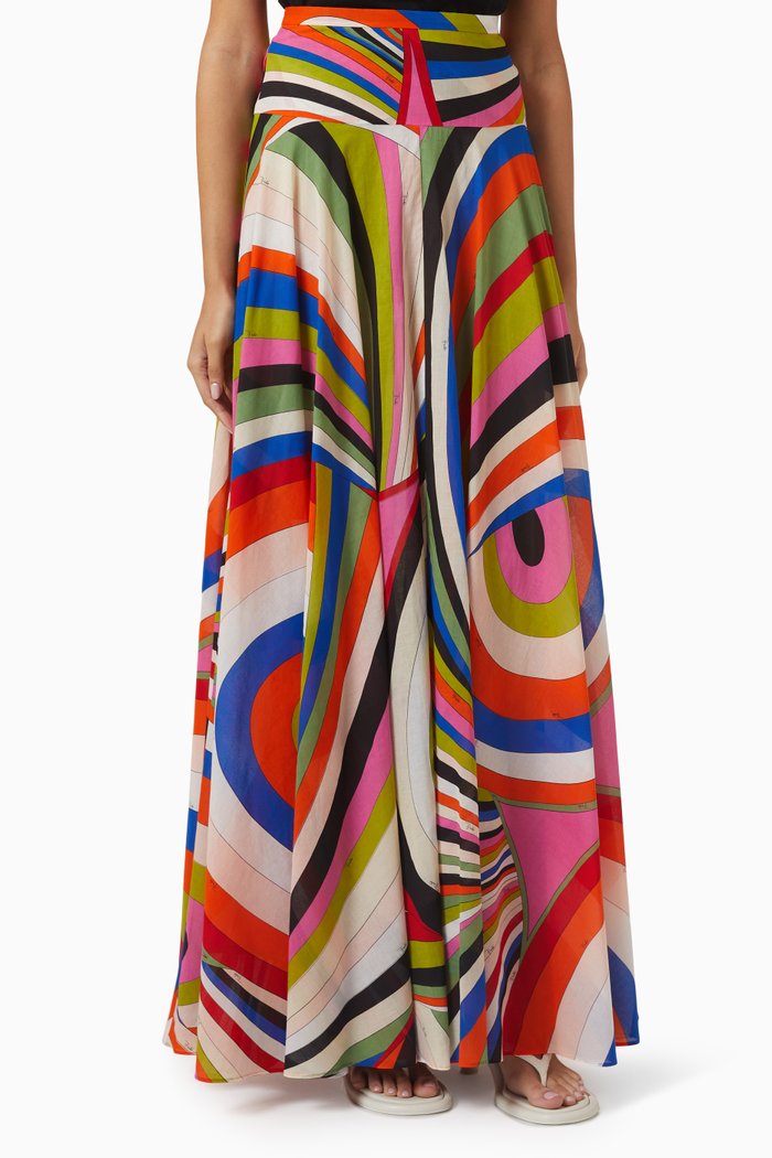 

Printed Maxi Skirt in Cotton Muslin, Multicolour