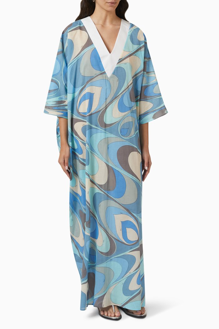 

Printed Kaftan in Cotton Muslin, Multicolour