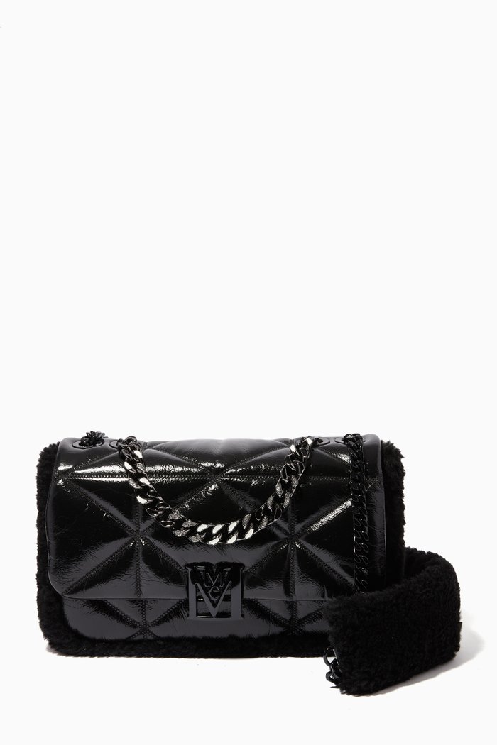 

Travia Shearling Shoulder Bag in Cloud Quilted Leather, Black